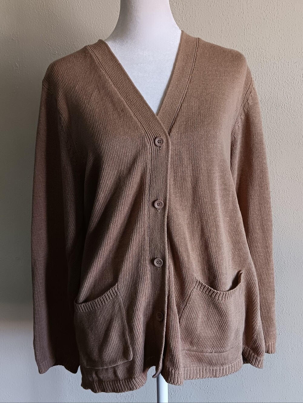90s Vintage Blair Tan Beige Knit Button Up Grunge Grandpa Cardigan Sweater L-XL